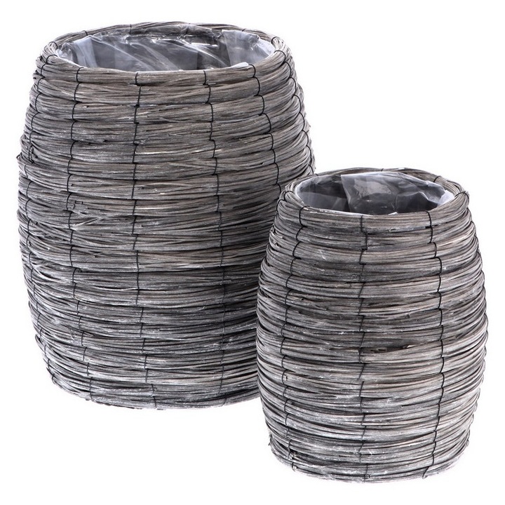 Set 2 ghivece flori lemn gri 22 x 32, 5, 35 x 44 cm