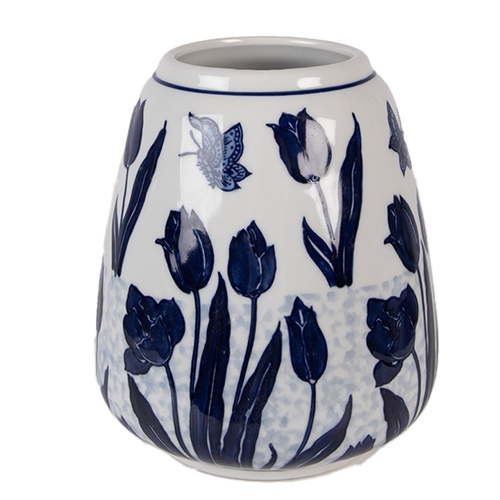 Vaza flori ceramica alba albastra Ø 16x18 cm