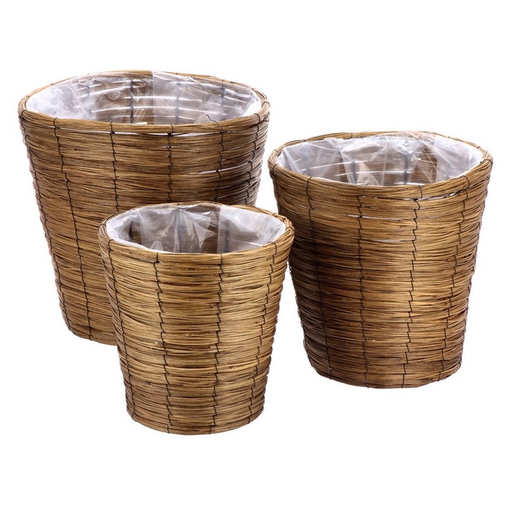 Set 3 ghivece flori lemn maro 31 x 32, 36 x 35, 41 x 38 cm