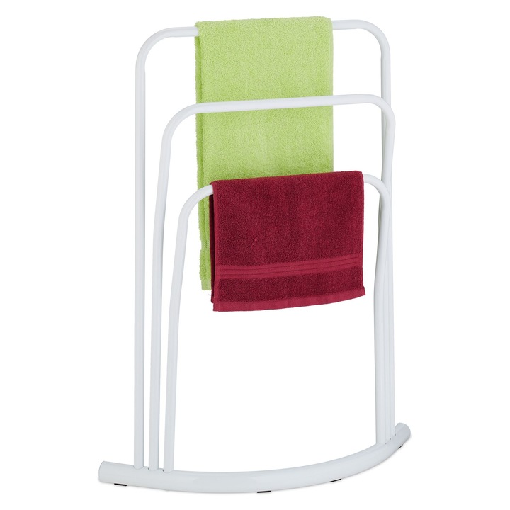 Suport pentru prosoape Relaxdays, structura din otel, 86 x 66 x 21 cm, 3 bare, Alb