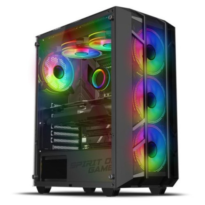 Carcasa Spirit Of Gamer Rebel NX, sticla securizata, RGB, neagra, 495x440x255mm