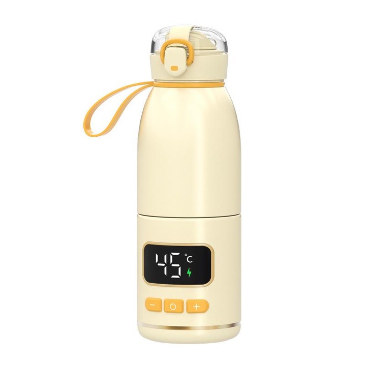 Incalzitor portabil pentru biberon, 450ml, 15000mAh, 37-55 grade, inox