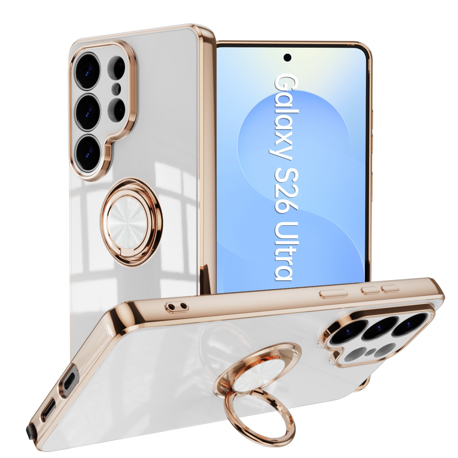 Husa telefon mobil rezistentă la șocuri, alb, pentru Samsung Galaxy S26 Ultra, protecție duală, suport pivotant 360°