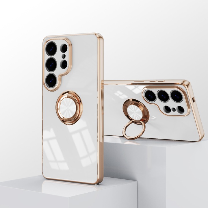 Husa telefon mobil rezistentă la șocuri, alb, pentru Samsung Galaxy S26 Ultra, protecție duală, suport pivotant 360°