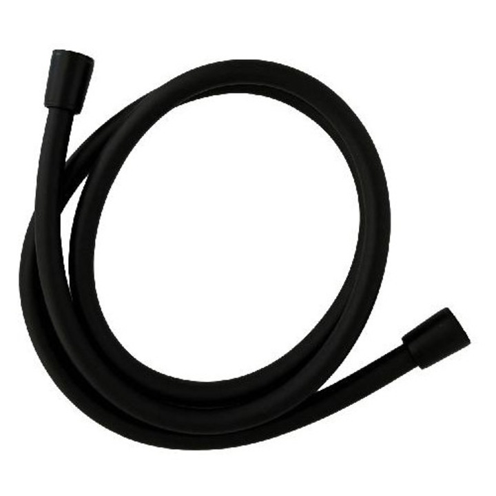 Furtun de dus Kielle 20501014, furtun pentru dus din plastic rezistent, cu sistem AntiTwist si suprafata neteda usor de curatat, negru mat, 150 cm