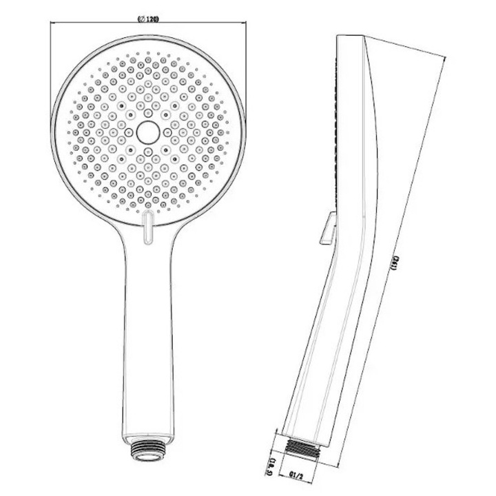 Kielle Hlavice de dus 120mm, 3 tipuri de jet, mata neagra, set cu limitatoare de debit