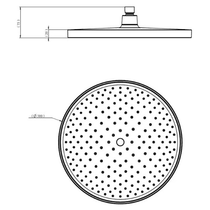 Coloana de dus Kielle, 300mm, mata neagra, 1 jet, functie de curatare usoara