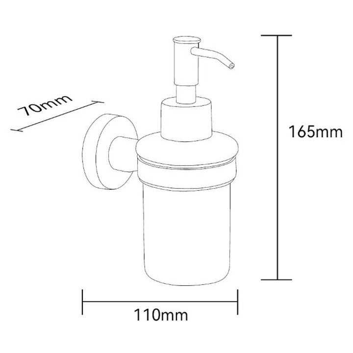 Kielle 40102034 folyékony szappan adagoló, matt üveg tartály, matt fekete felületű fém tartó, falra szerelhető csavarozással vagy ragasztással, fekete, 180 ml
