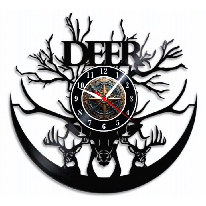 Dekoratív falióra "Vad Szarvaserdő", kézzel készített bakelitlemezből, vadásztervezés szarvasagancsokkal