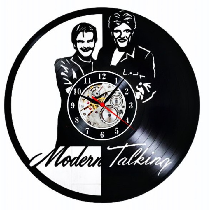 Декоративен стенен часовник "Modern Talking Retro", ръчно изработен от винилова плоча, дизайн на легендарната група от 80-те години, 30 см, черен