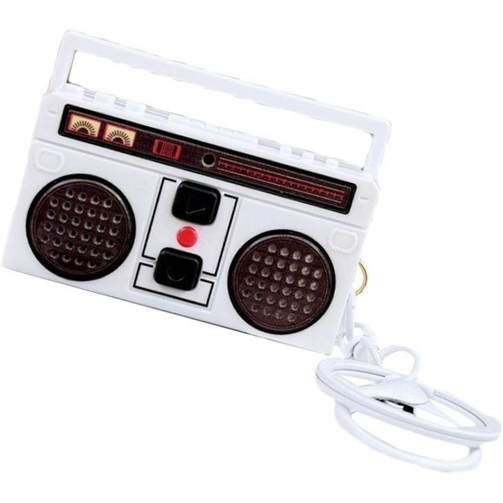 Breloc radio vintage, cu functie de inregistrare si redare audio, stil retro, pentru chei si geanta