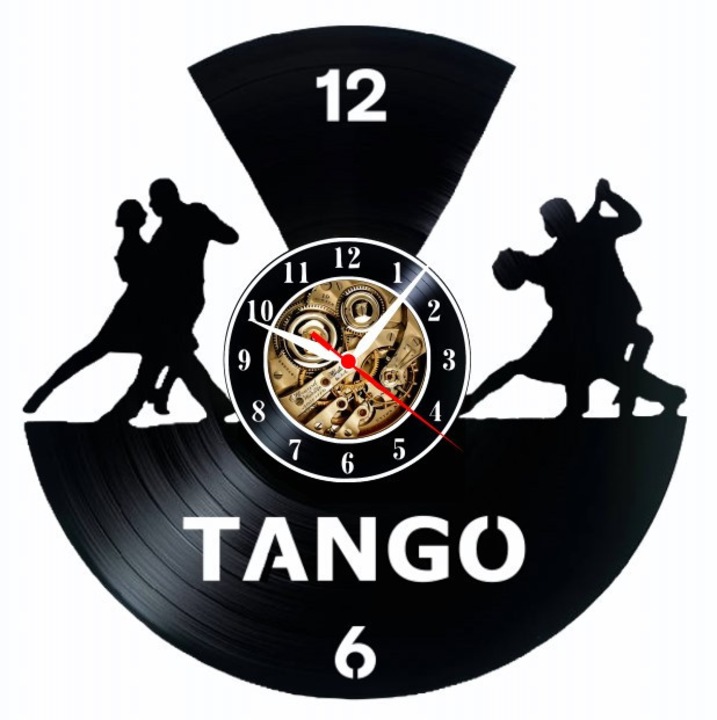 Dekoratív falióra "Midnight Tango", kézzel készített bakelitlemezből, táncos designnal