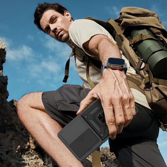 Husa pentru Xiaomi Redmi 15 4G / 5G, Defender Slide, Protectie Camere, Suport Inel, Prindere Magnetica, Negru