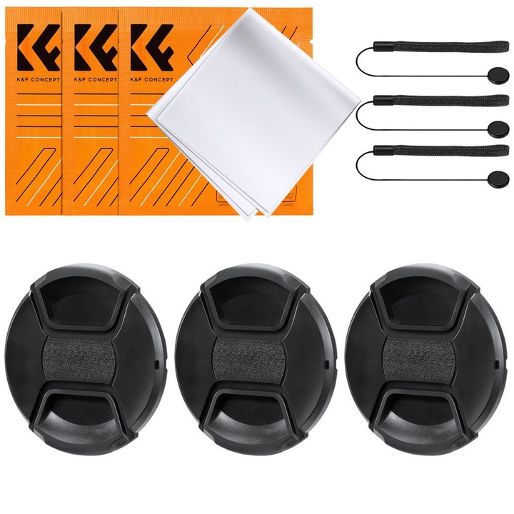 Set 3 capace obiectiv cu sfoara + 3 servetele, 40.5mm, K&F Concept