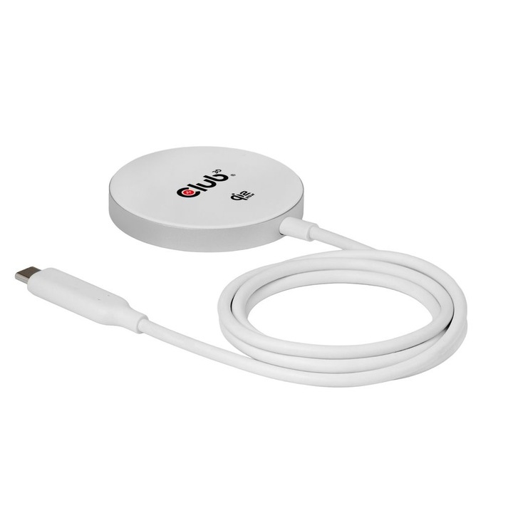 Incarcator wireless Club3D CAC-3026 25W Qi certificat, compatibil MagSafe, alb