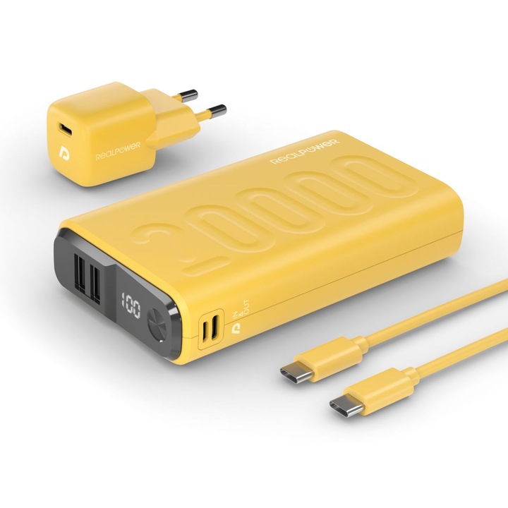 Realpower PB-20000 Startseite 20000mAh PowerBank Yellow, 301262, Powerbank