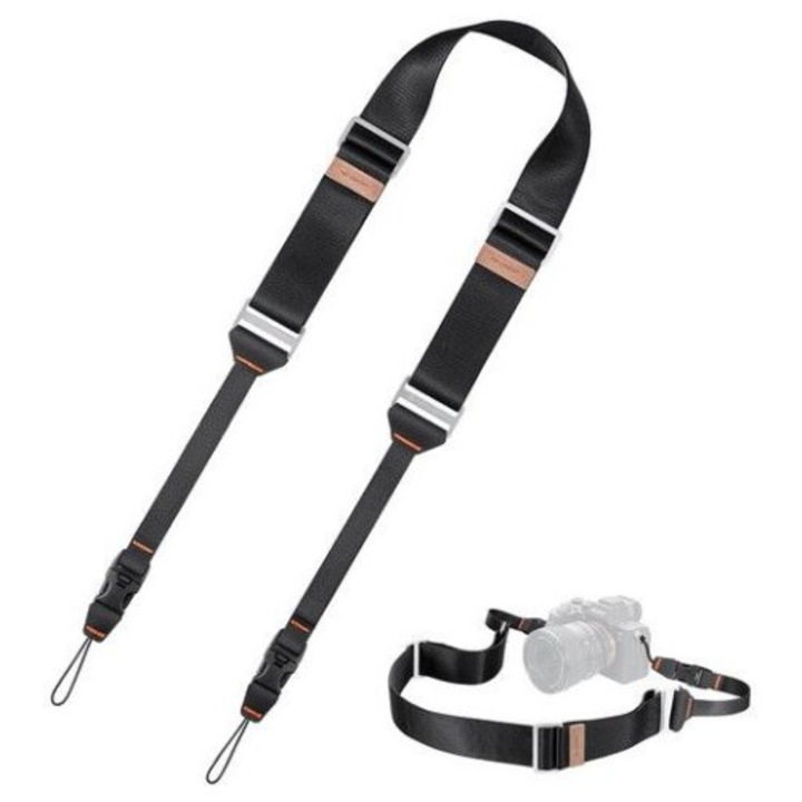 Curea foto K&F Concept, 4,5cm x 100-145cm, neagra, cu prindere rapida