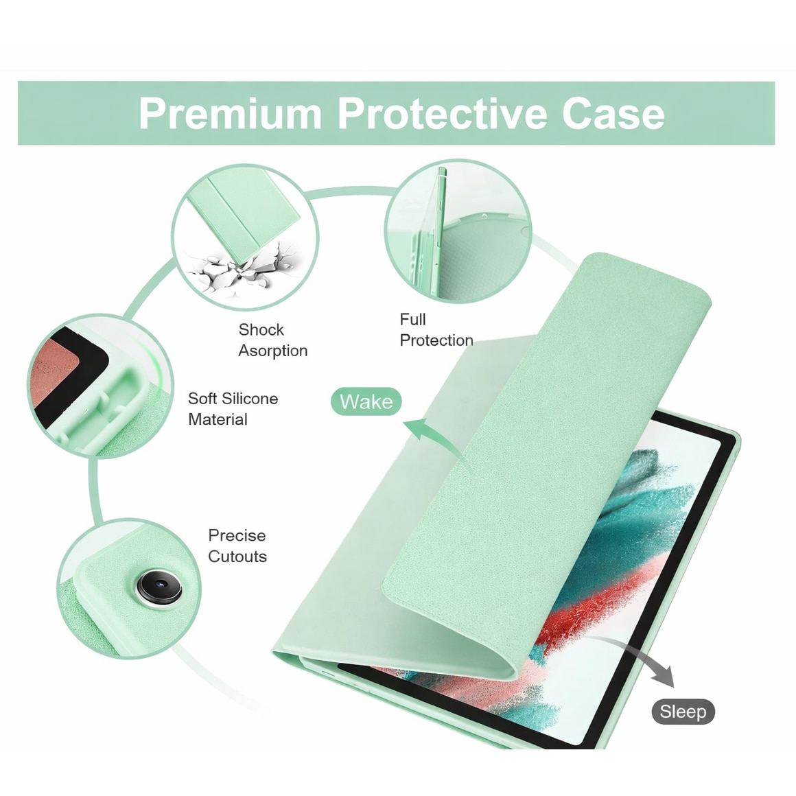 Husa office pentru tableta SAMSUNG GALAXY TAB S8 Model X700/X706 si S7 Model T870/T875/T876B, Sigloo, cu suport Smart Pen, Verde Azur