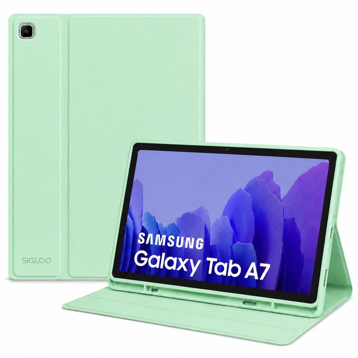 Husa Office pentru Samsung Galaxy Tab A7 (SM-T500/T505/T507), 10.4", Sigloo, stand Built-in, Protectie 360, Verde Azur