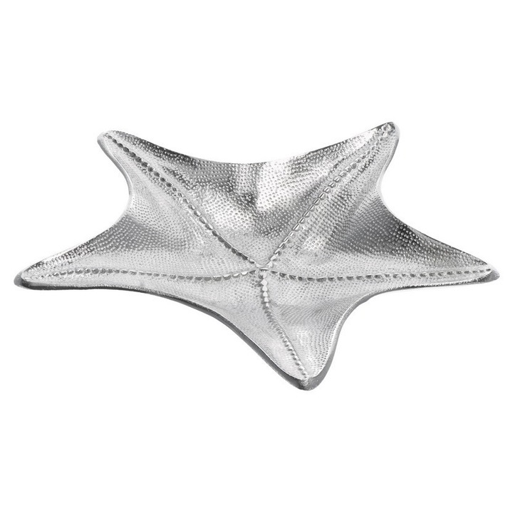Platou decorativ metal argintiu Stea de Mare 39 x 39 cm