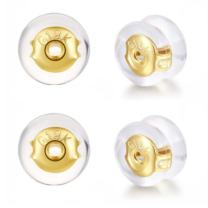 Set de 20 suporturi pentru cercei, silicon hipoalergenic, aur, 5mmx4.5mm