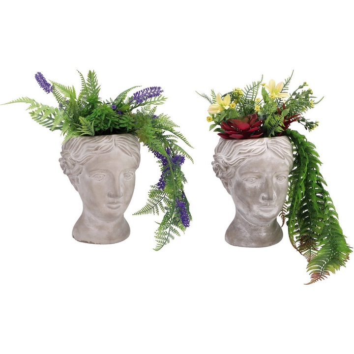 Set 2 vaze ceramica cu plante 18 x 18 x 32 cm