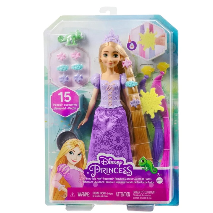 Papusa Disney Princess Rapunzel, multicolor, 32.5x23x6.5cm, set accesorii coafare