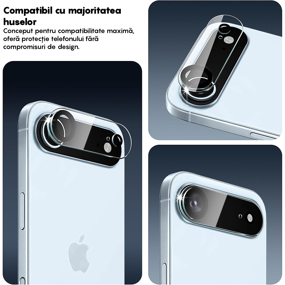 Set 2x Folie Sticla Camera compatibil cu iPhone 17 Air, CASEY STUDIOS™ MaxDefense+, Protectie Securizata, Duritate 9H, Full Cover, Anti Zgarieturi, Ultra HD, Protectie Profesionala Camere 3D, Anti Zgarieturi, Anti Socuri
