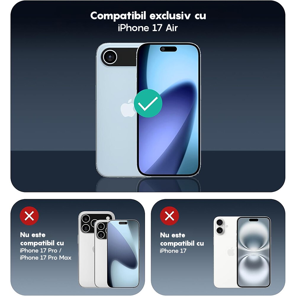 Set 2x Folie Sticla Camera compatibil cu iPhone 17 Air, CASEY STUDIOS™ MaxDefense+, Protectie Securizata, Duritate 9H, Full Cover, Anti Zgarieturi, Ultra HD, Protectie Profesionala Camere 3D, Anti Zgarieturi, Anti Socuri