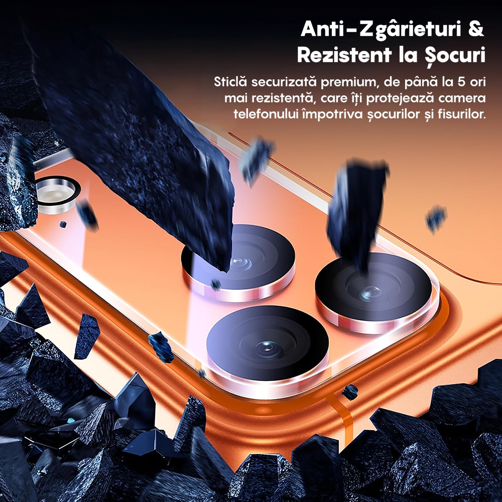 Set 2x Folie Sticla Camera compatibil cu iPhone 17 Pro, CASEY STUDIOS™ MaxDefense+, Protectie Securizata, Duritate 9H, Full Cover, Anti Zgarieturi, Ultra HD, Protectie Profesionala Camere 3D, Anti Zgarieturi, Anti Socuri