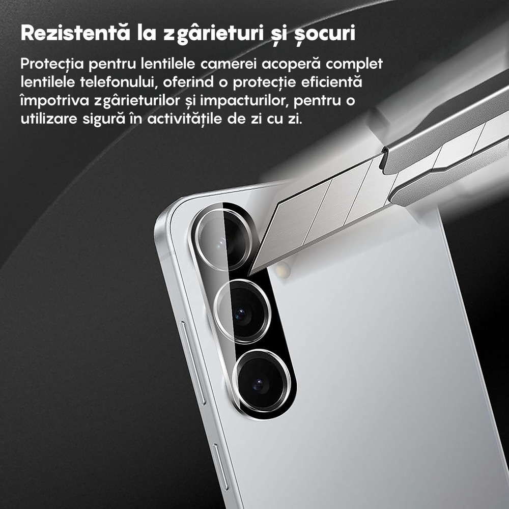 Set 2x Folie Sticla Camera compatibil cu Samsung Galaxy S25, CASEY STUDIOS™ MaxDefense+, Protectie Securizata, Duritate 9H, Full Cover, Anti Zgarieturi, Ultra HD, Protectie Profesionala Camere 3D, Anti Zgarieturi, Anti Socuri