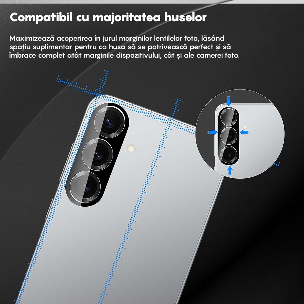 Set 2x Folie Sticla Camera compatibil cu Samsung Galaxy S25, CASEY STUDIOS™ MaxDefense+, Protectie Securizata, Duritate 9H, Full Cover, Anti Zgarieturi, Ultra HD, Protectie Profesionala Camere 3D, Anti Zgarieturi, Anti Socuri