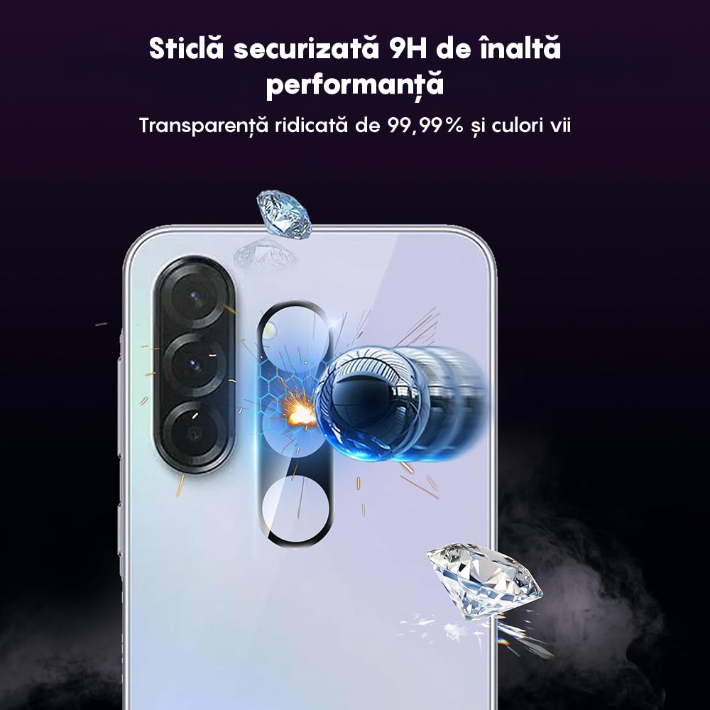 Set 2x Folie Sticla Camera compatibil cu Samsung Galaxy A56/A36, CASEY STUDIOS™ MaxDefense+, Protectie Securizata, Duritate 9H, Full Cover, Anti Zgarieturi, Ultra HD, Protectie Profesionala Camere 3D, Anti Zgarieturi, Anti Socuri