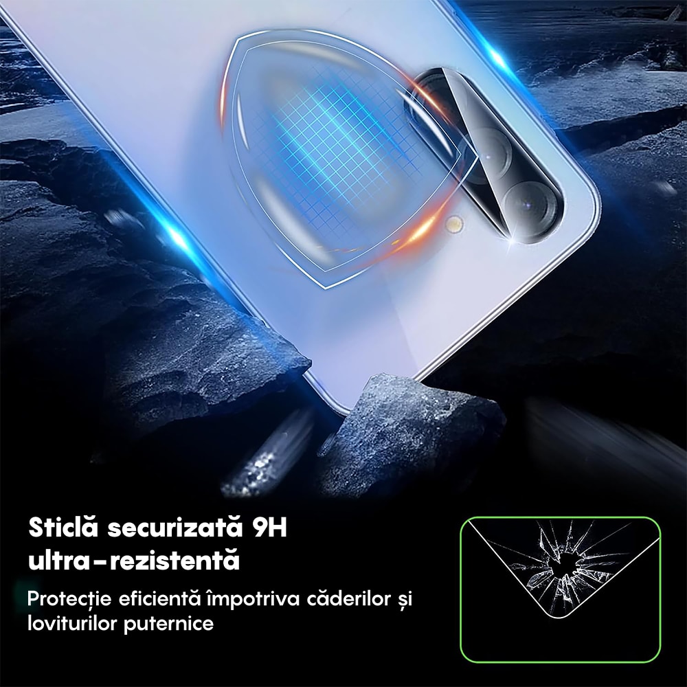 Set 2x Folie Sticla Camera compatibil cu Samsung Galaxy A56/A36, CASEY STUDIOS™ MaxDefense+, Protectie Securizata, Duritate 9H, Full Cover, Anti Zgarieturi, Ultra HD, Protectie Profesionala Camere 3D, Anti Zgarieturi, Anti Socuri