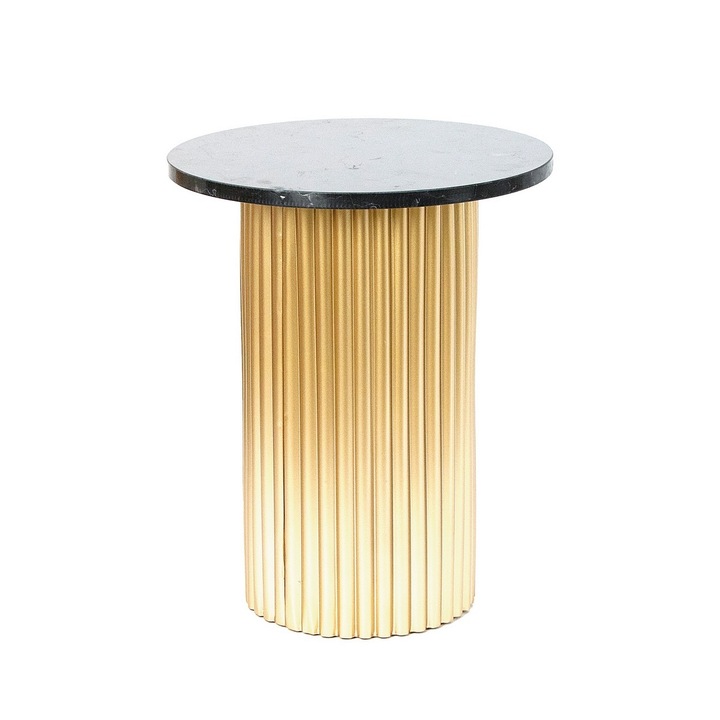 Кръгла маса от златно желязо с черен мрамор 40,5 x 48 см