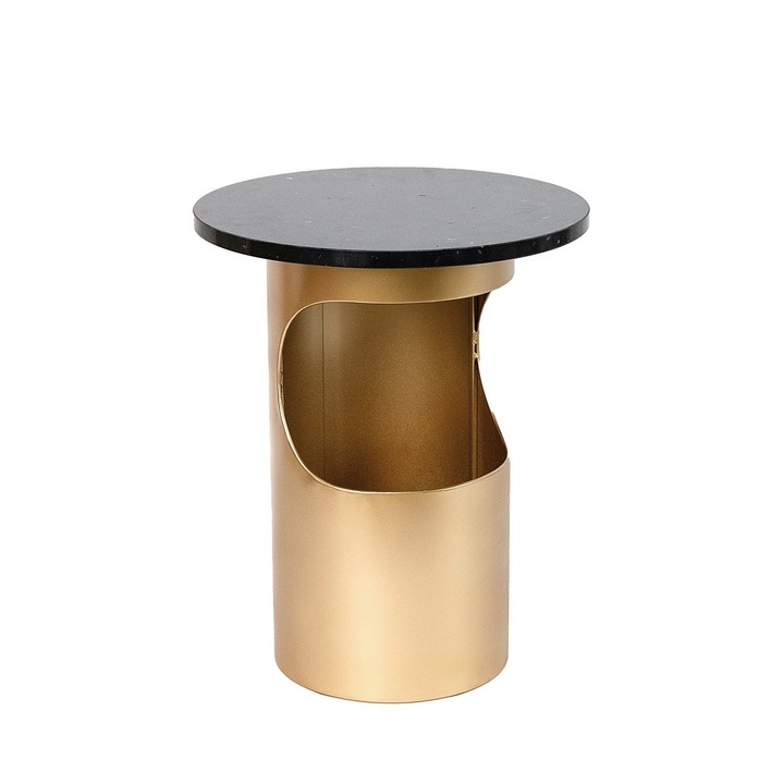 Кръгла маса от златно желязо с черен мрамор 40 x 49 см