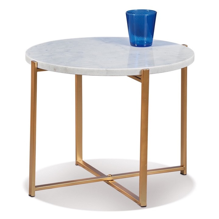 Masuta marmura alba fier auriu 48, 5 x 38, 5 cm