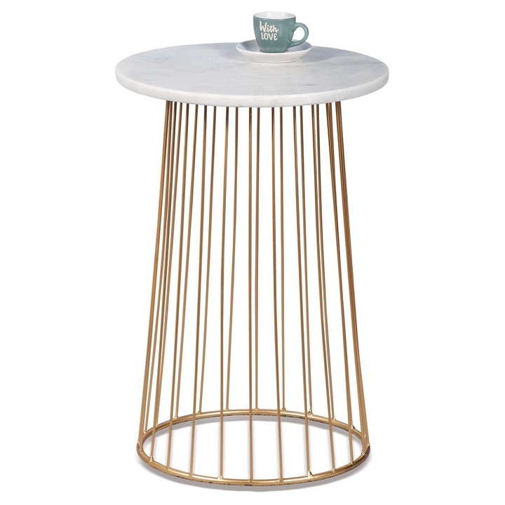 Masuta marmura alba fier auriu 40 x 59 cm