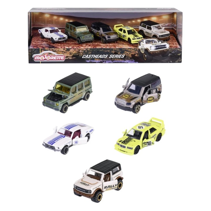 Set 5 masini metalice Simba Majorette CastHeads, multicolor, 7.5cm