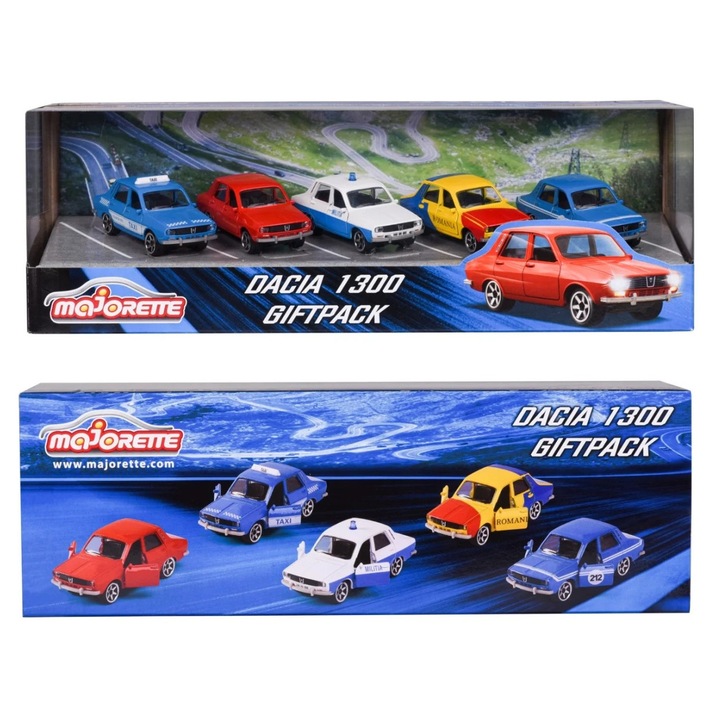 Set 5 mașinuțe metalice Dacia 1300, Simba, multicolor, 7.5cm