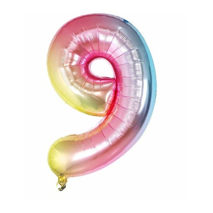 Балон от фолио Leski, фигура, цифра, тема рожден ден 40 см, индивидуална опаковка, включена сламка, надуване с въздух или хелий, многоцветен, цифра 9