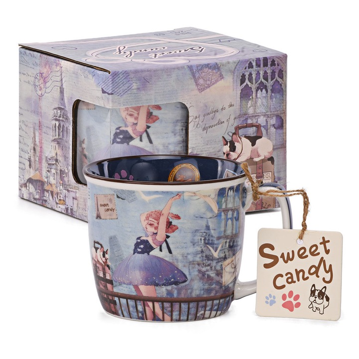 Kerámia bögre Sweet Candy, 12x10.2x9cm, kék, édességek ihlette design