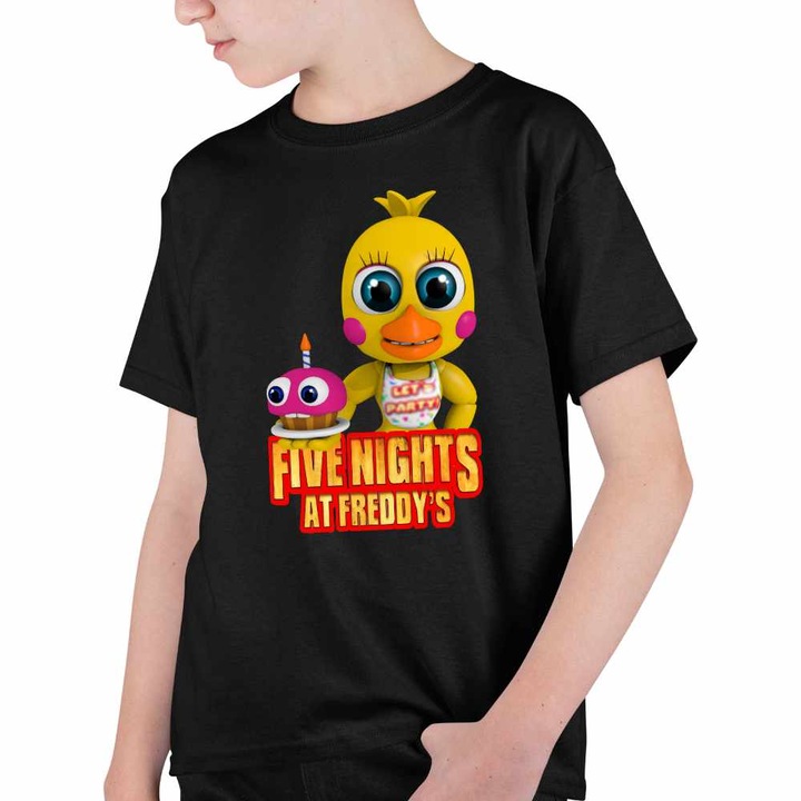 Tricou Copii Baieti Fnaf Chica Five Nights at Freddy Horror Halloween, Fekete