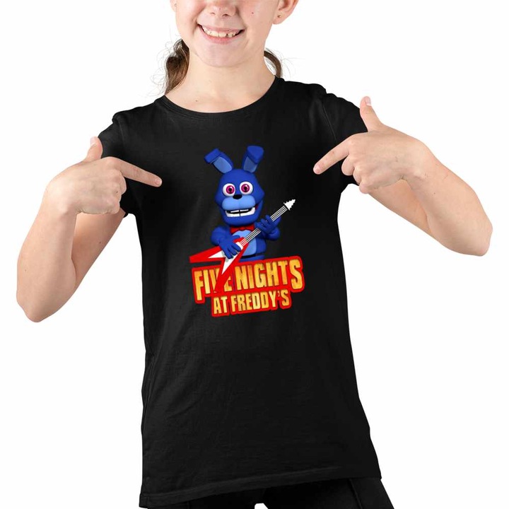 Tricou Copii Fete Fnaf Bonnie Five Nights at Freddy Horror Halloween, Fekete