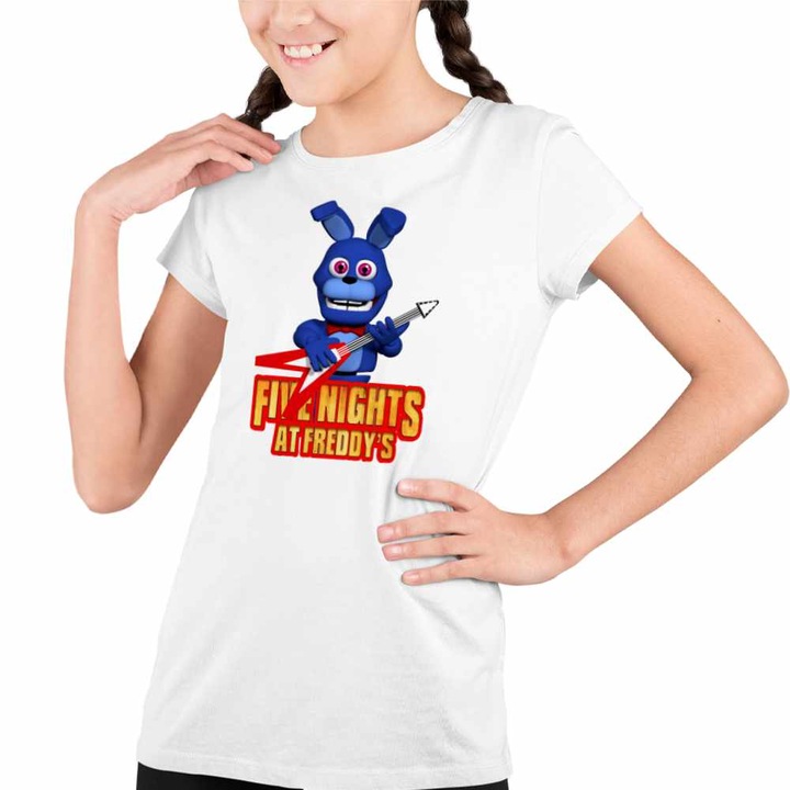 Tricou Copii Fete Fnaf Bonnie Five Nights at Freddy Horror Halloween, Fehér