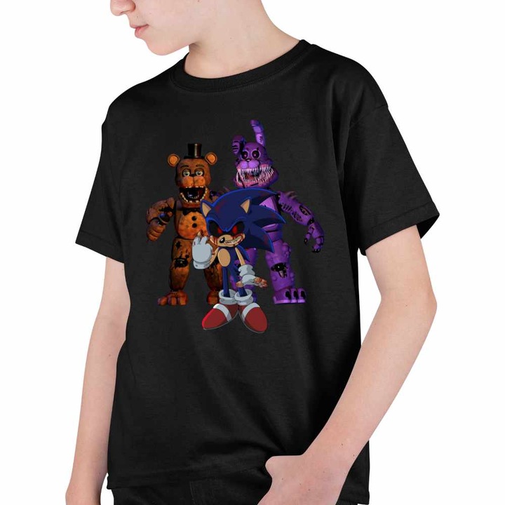 Tricou Copii Baieti Fnaf Sonic Five Nights at Freddy Horror Halloween, Fekete