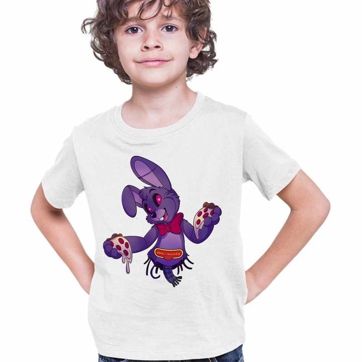Tricou Copii Baieti Fnaf Bonnie Pizza Robot Five Nights at Freddy Horror Halloween, Fehér