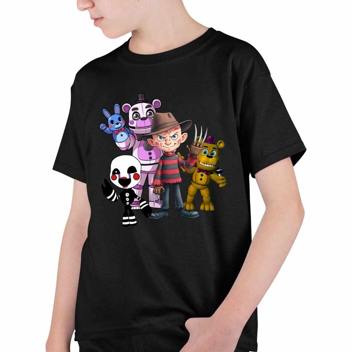 Tricou Copii Baieti Fnaf Freddy Krueger Five Nights at Freddy Horror Halloween, Fekete