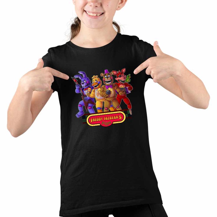 Tricou Copii Fete Fnaf Party Five Nights at Freddy Horror Halloween, Fekete