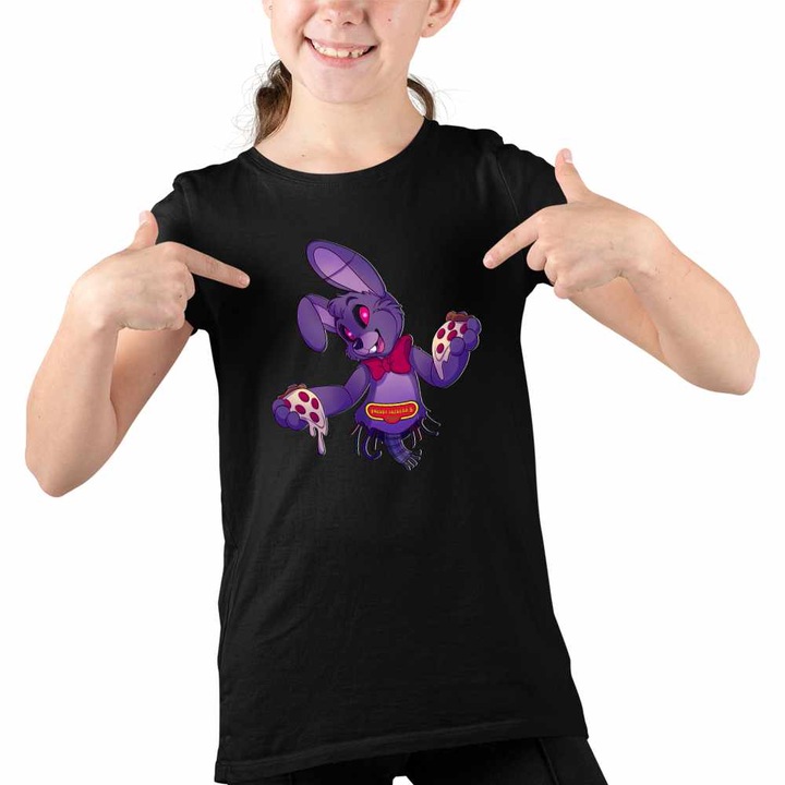 Tricou Copii Fete Fnaf Bonnie Pizza Robot Five Nights at Freddy Horror Halloween, Fekete